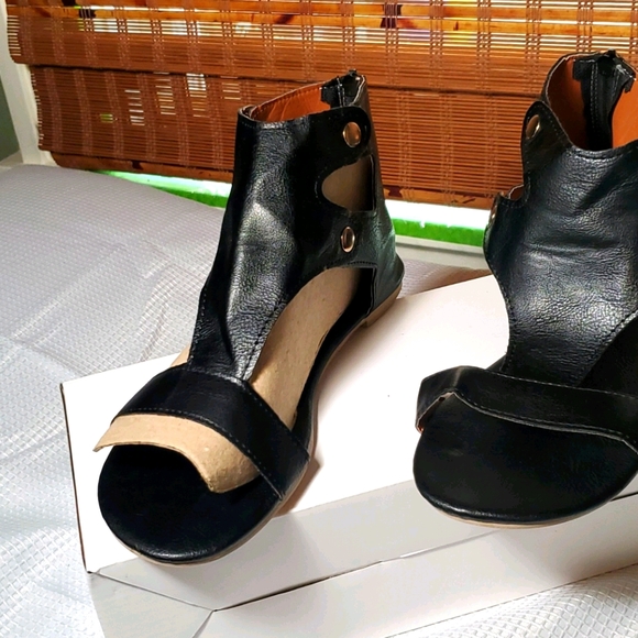 Black Vegan Leather Sandals - Picture 1 of 5